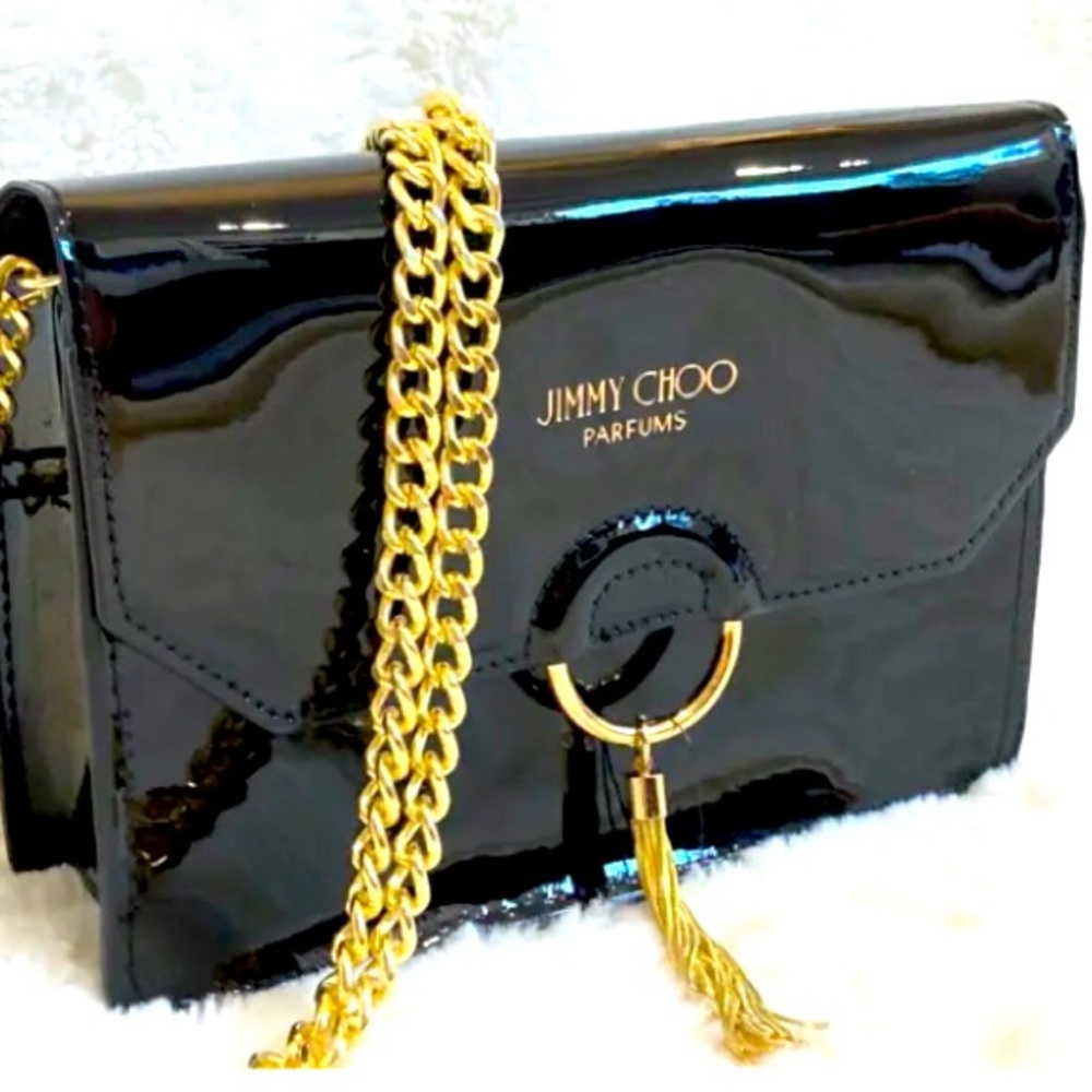 NWOT!!  Jimmy Choo Tassel Clutch Crossbody Shoulder Purse with Gold Chain.